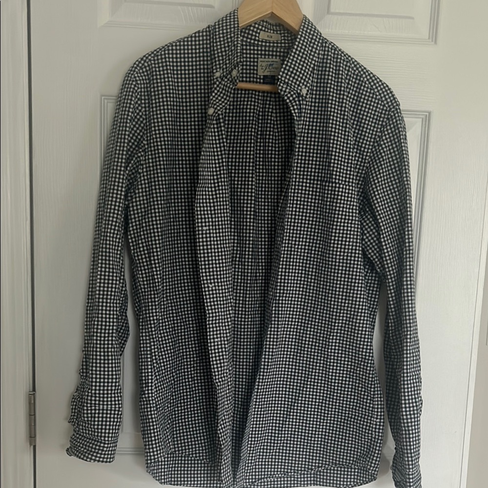 J. Crew Navy and White Gingham Shirt